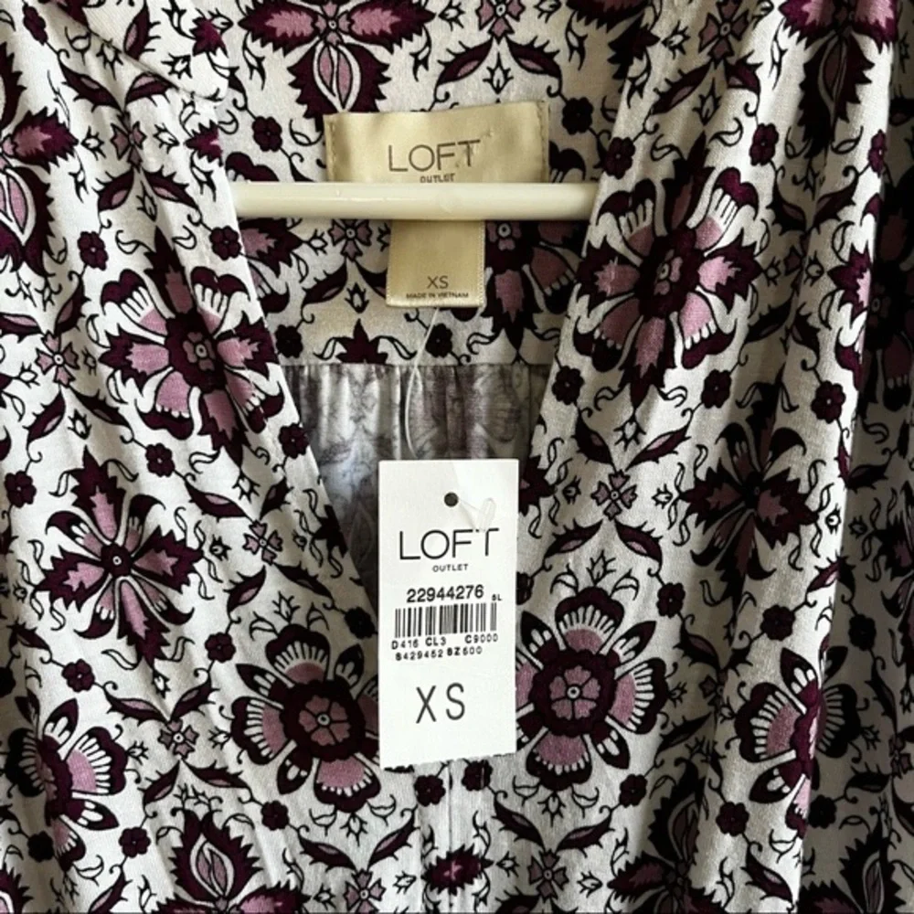 Loft Purple and White Floral Tie Waist Dress Size XS - Picture 3 of 9